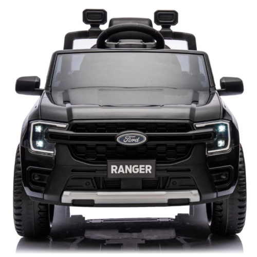 Mașină electrică de jucărie FORD Ranger 12V, negru, Scaun piele, Telecomandă 2,4 GHz, Intrare Bluetooth/USB, Suspensii, Baterie 12V, Roți din plastic, MOTOR 2 X 30W, Licență ORIGINALĂ